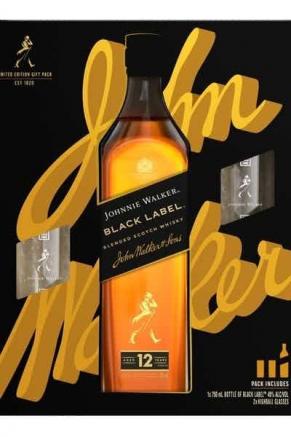 Johnnie Walke Black Label Blended Scotch Whisky, 750 mL Bottle with Two Highball Glasses (750ml) (750ml)